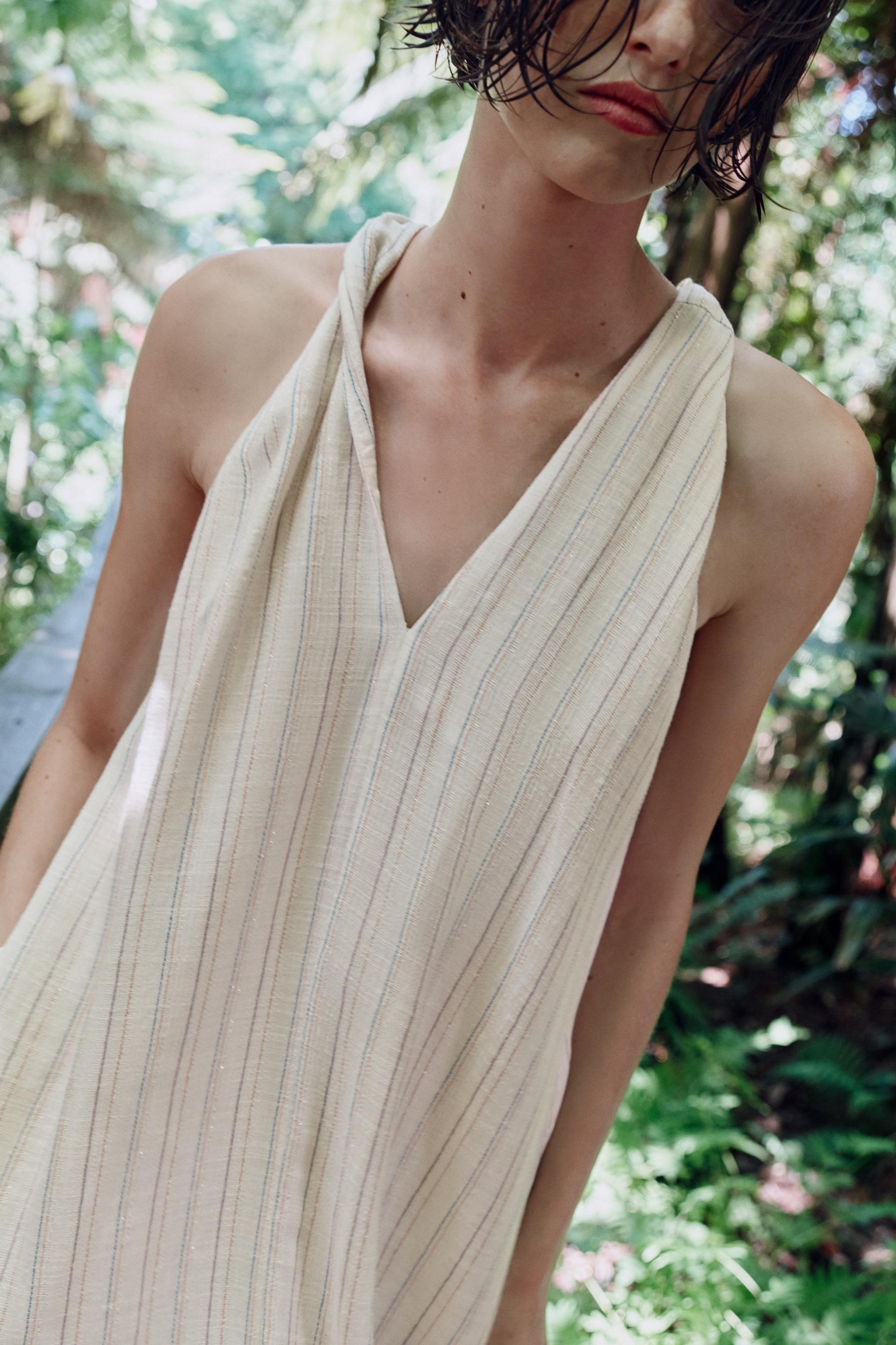 METALLIC THREAD STRIPED LONG DRESS